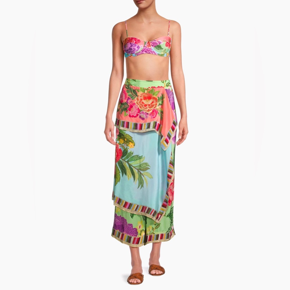 Farm Rio Flower Scarves Wrap Cover-Up Pants - Picture 2 of 10